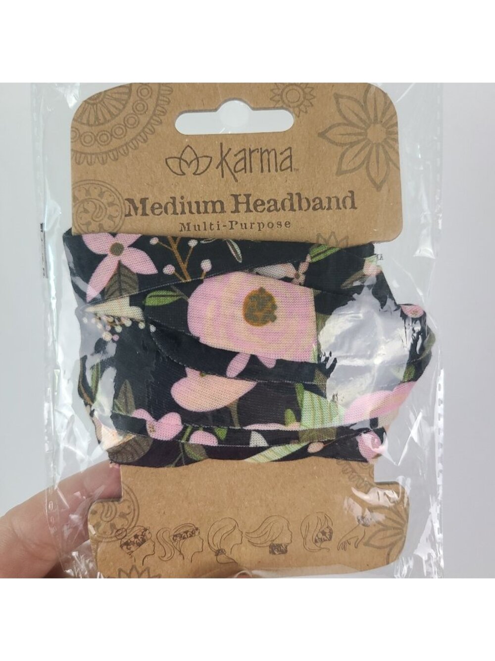 NEW Karma BLACK FLORAL Medium Half headband Gifts boho bandeau natural life buff